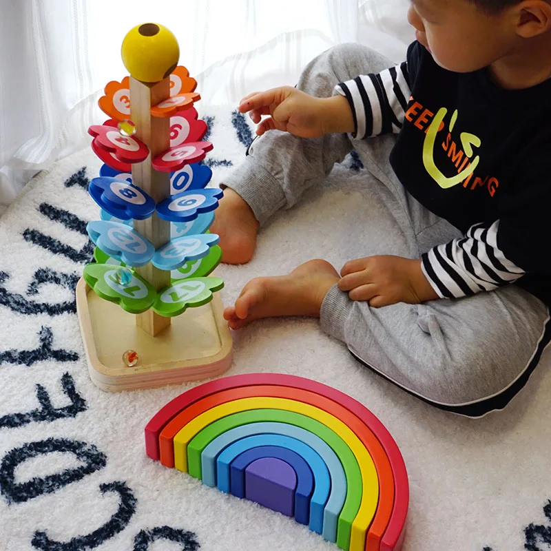 wooden Montessori Educational Stacking Bricks Toys Rainbow Building Blocks For Kids