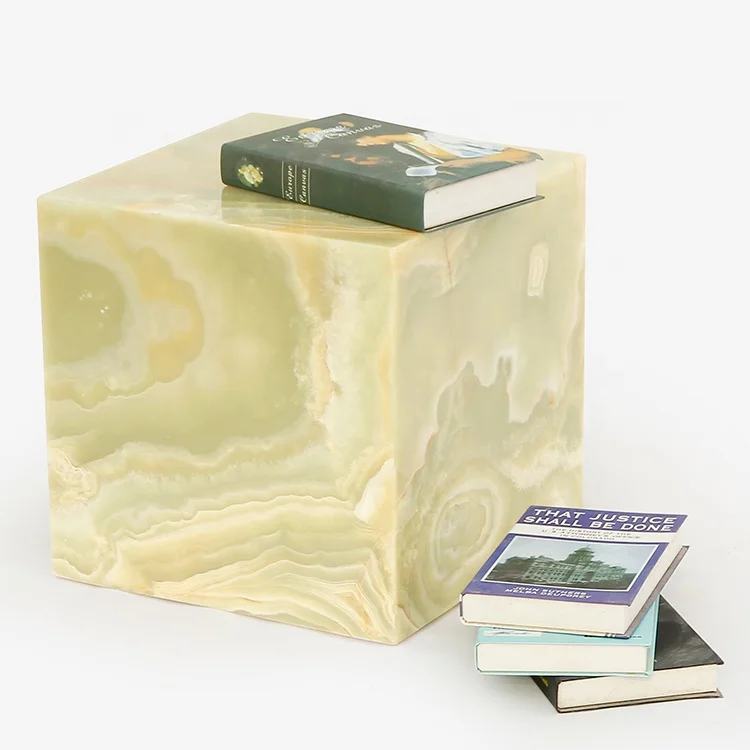 Luxury Green Onyx Marble Square Cubic Couch Side Table Bedroom Furniture Nightstand Bed Side Table Modern