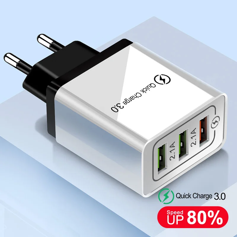 QC3.0 быстрое настенное зарядное устройство с тремя Usb-портами для ЕС и США, портативный Дорожный комплект, умная Зарядка для Samsung, Iphone