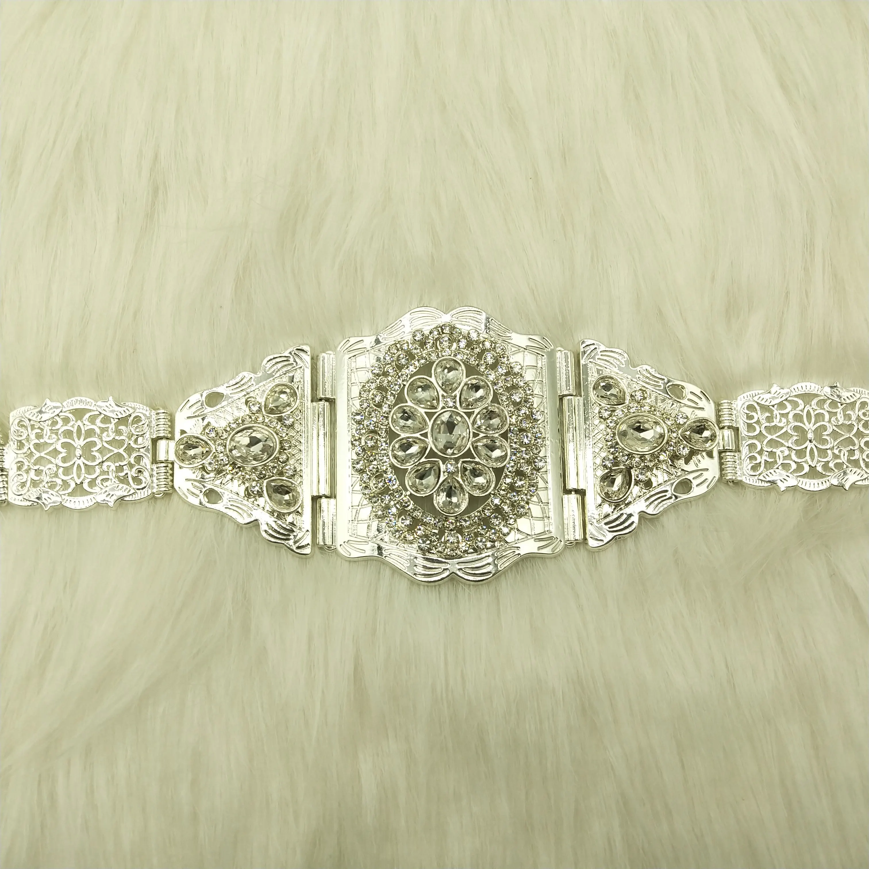 SunspicemsGold Color Crystal Wedding Jewelry Algeria Morocco Belt For Women Arab Robe Caftan Belt Metal Flower Chain Adjustable