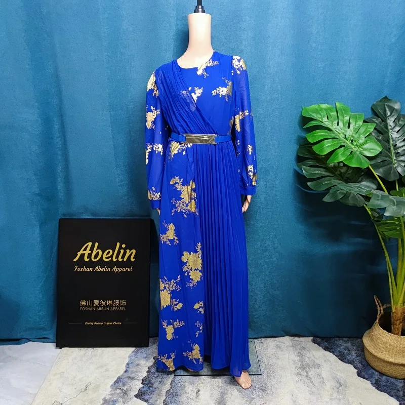 African Dresses For Women 2022 New Elegant Gold stamping Chiffon dress Wedding Party Evening Gown Dubai Turkey Kaftan Abayas