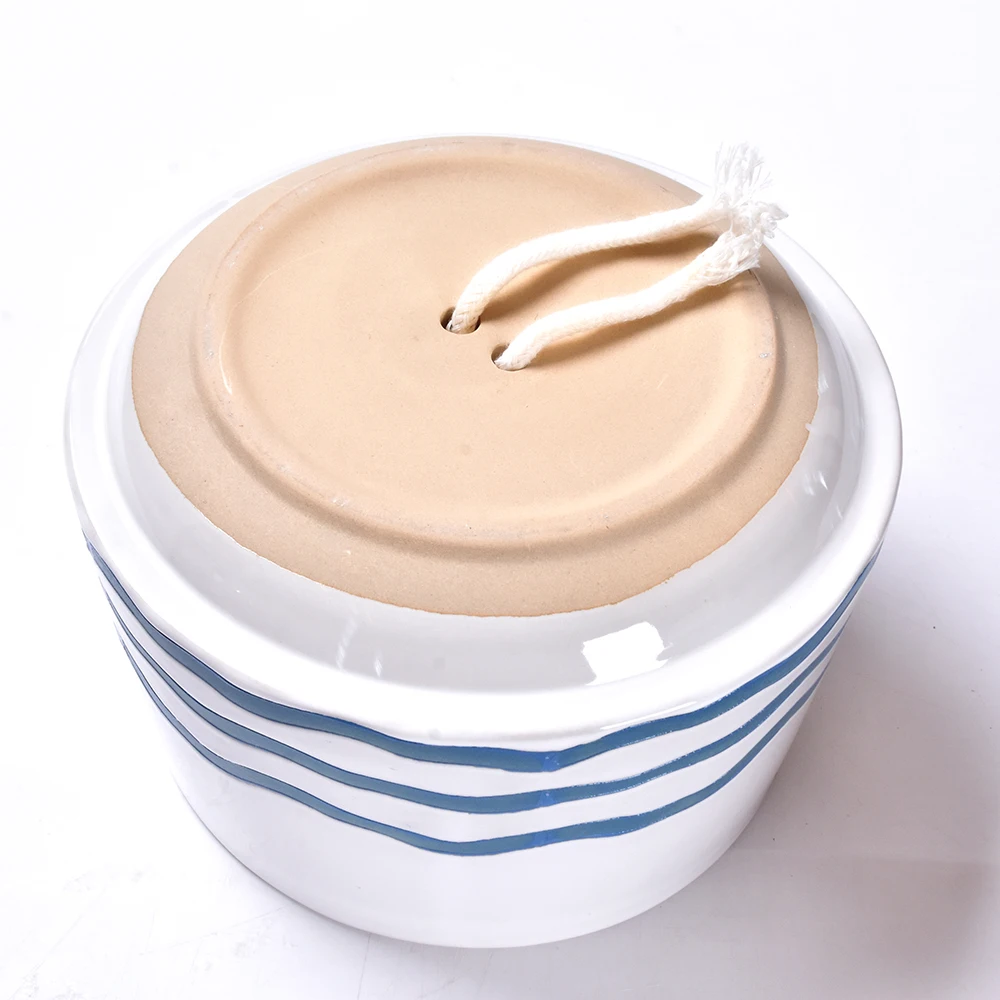 Striped pattern white ceramic flower pot with plates can be planted as a cute and succulent flower pot