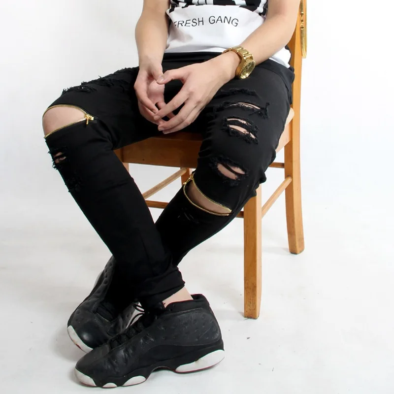 Swag Trend Of Hip Hop Men Jeans Trousers Latest Five Color Tapered Skinny Jeans