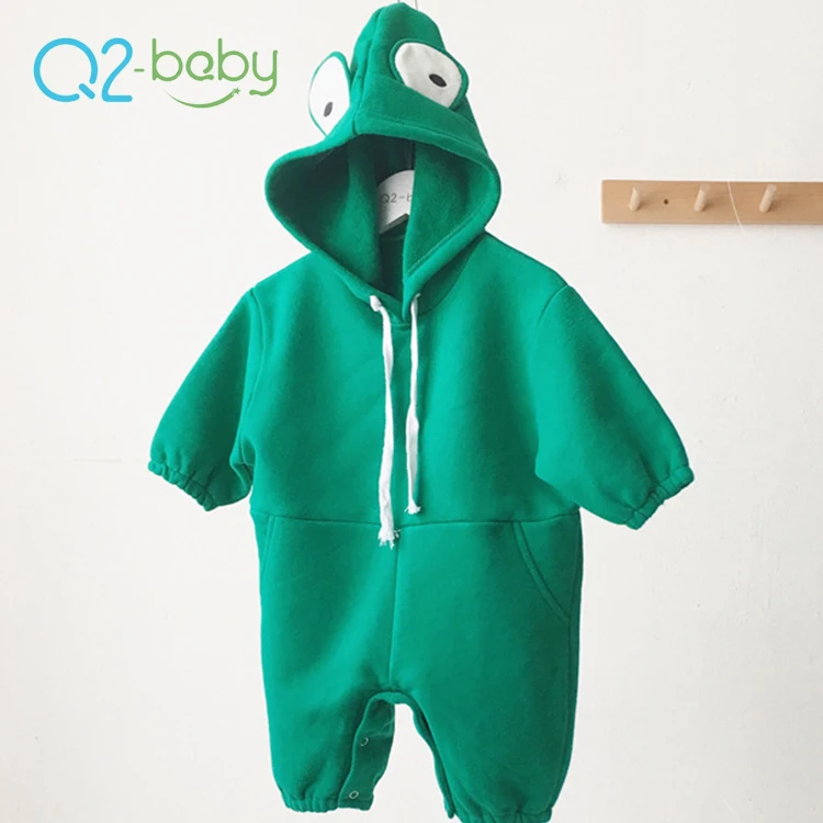 Q2-baby Wholesale Christmas Green Frog Cotton Zipper Baby Boy Jumpsuit Rompers