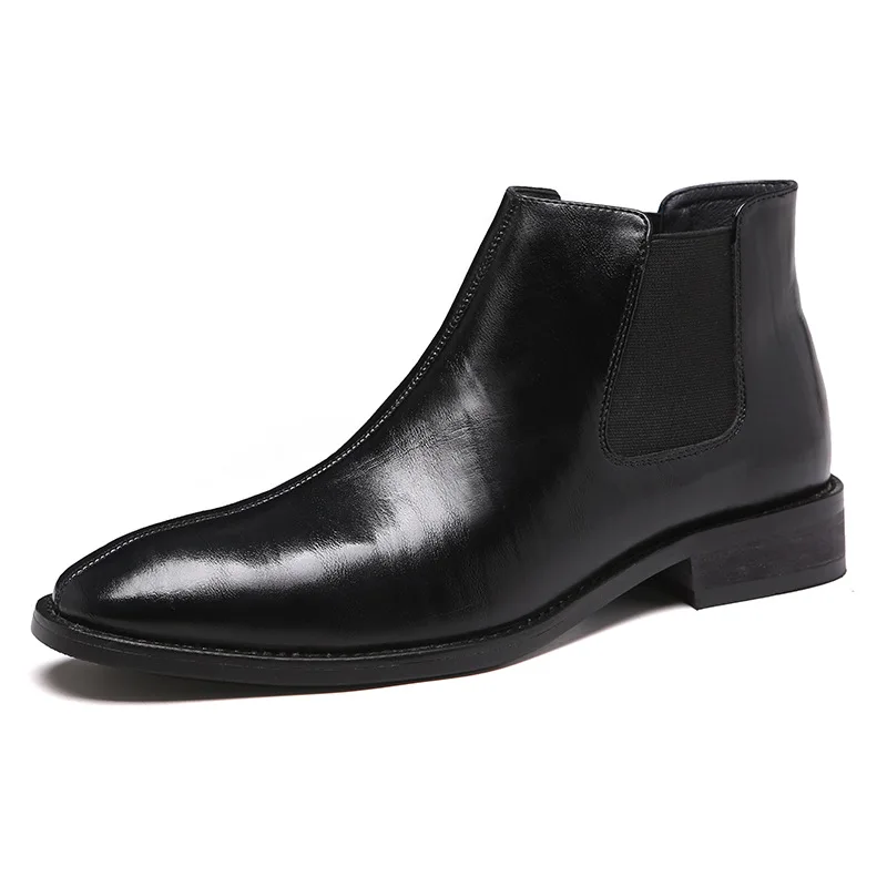 High Quality Retro Fashion Pure Color Male Chelsea Boots Shoes Brown Leather Boots for Men