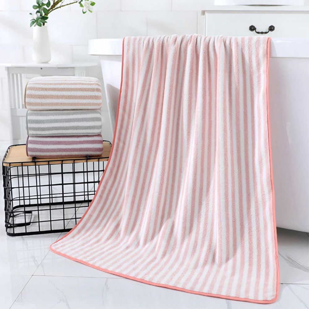 RTS super soft coral fleece large stripe microfibre soft touch bath face towel set