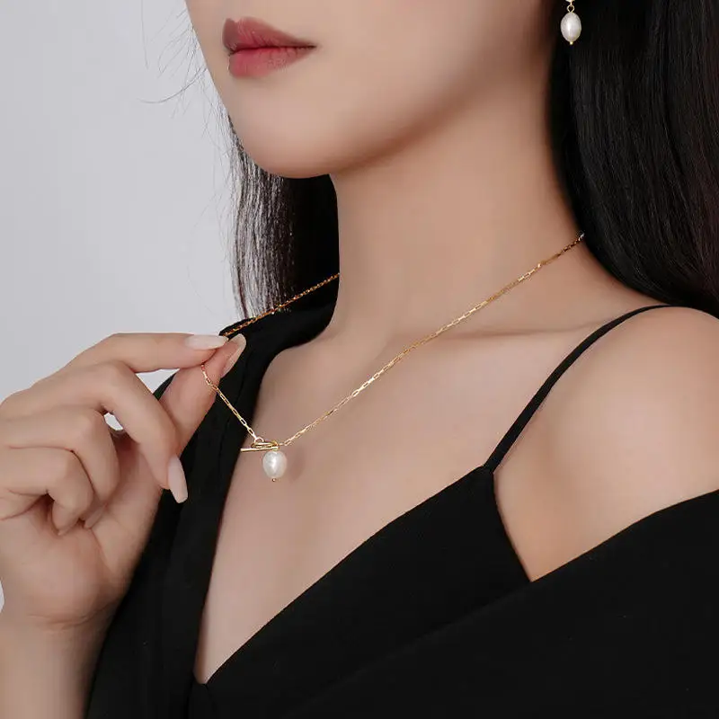 Nabest 925 Silver OT Clasp Choker Jewelry Fresh Water Pearl Charm Clavicle Chain Necklace