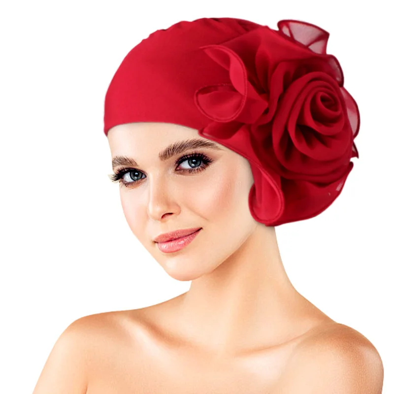 Wholesale Latest Style Fashion Women Muslim Floral Hair Turban Hijab Headwrap Bonnet Cap With Flower Turban Hat