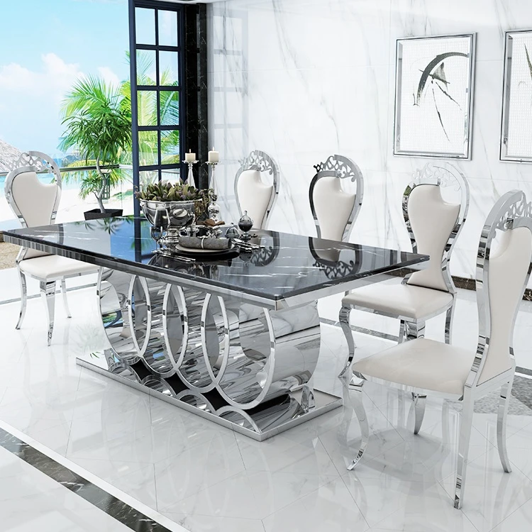 sale modern glass furniture dining room set luxrury stainless steel marble tables dining tables set european