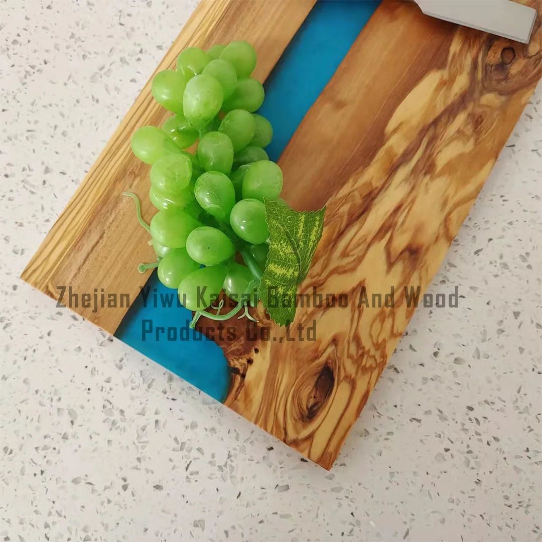 Olive wood cutting board, Olive Wood Resin Board with River of Blue Resin