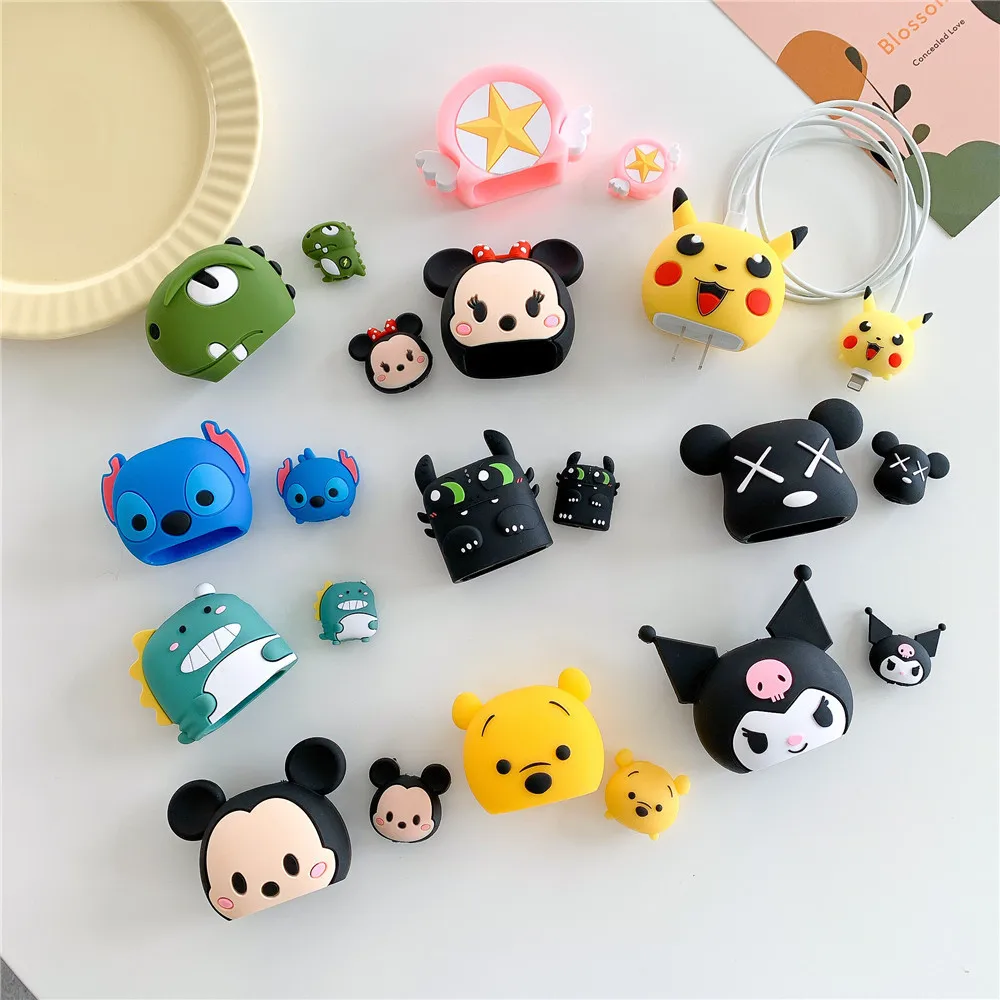 Cute charging USB data cartoon cable protector with adapter protector