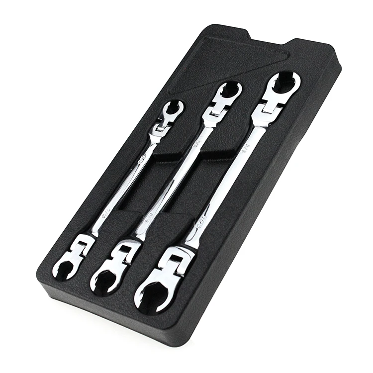 KAFUWELL WR24029F Hand Tools 3pc Metric Ratcheting Double Flexible Head Flare Nut Wrench Set