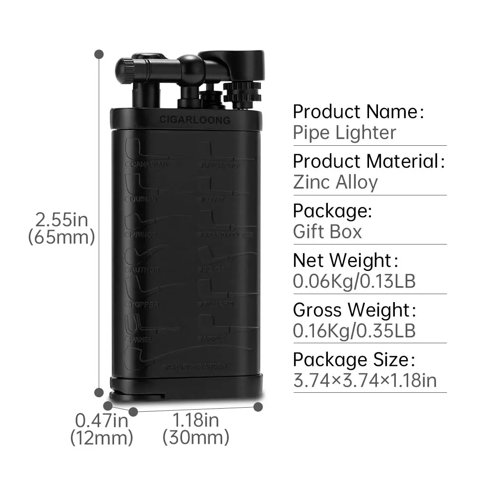 CIGARLOONG Customized Logo Multifunctional European Luxury Portable Single Fire Cigar Lighter with Pipe Press Bar