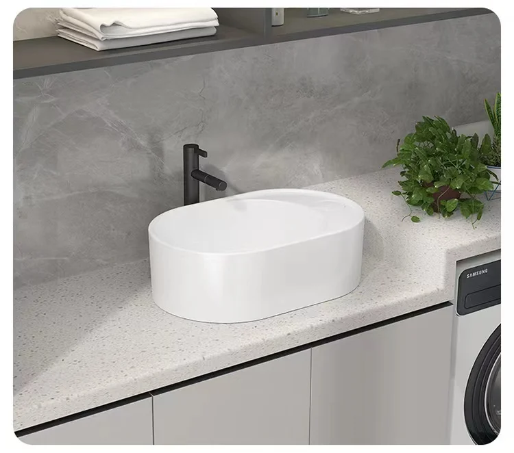 Small new arrival art table basin ceramic oval shape wash basin including console concealed launching countertop sink