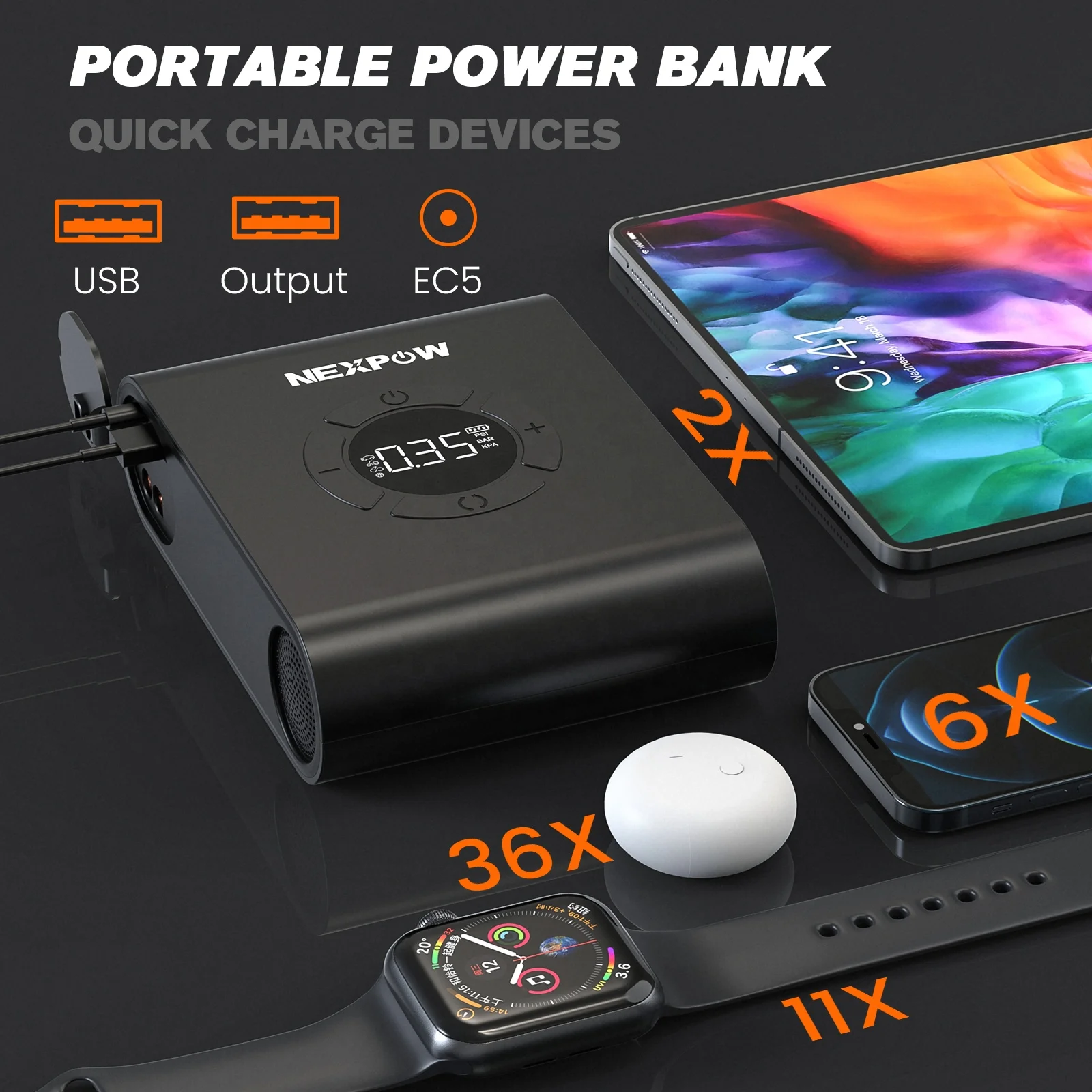 AKP-P200 NEXPOW Vehicle Tools Electric Cars 12V Air-Compressors Portable Car Air Pump Machine With Jump Starter Power Bank