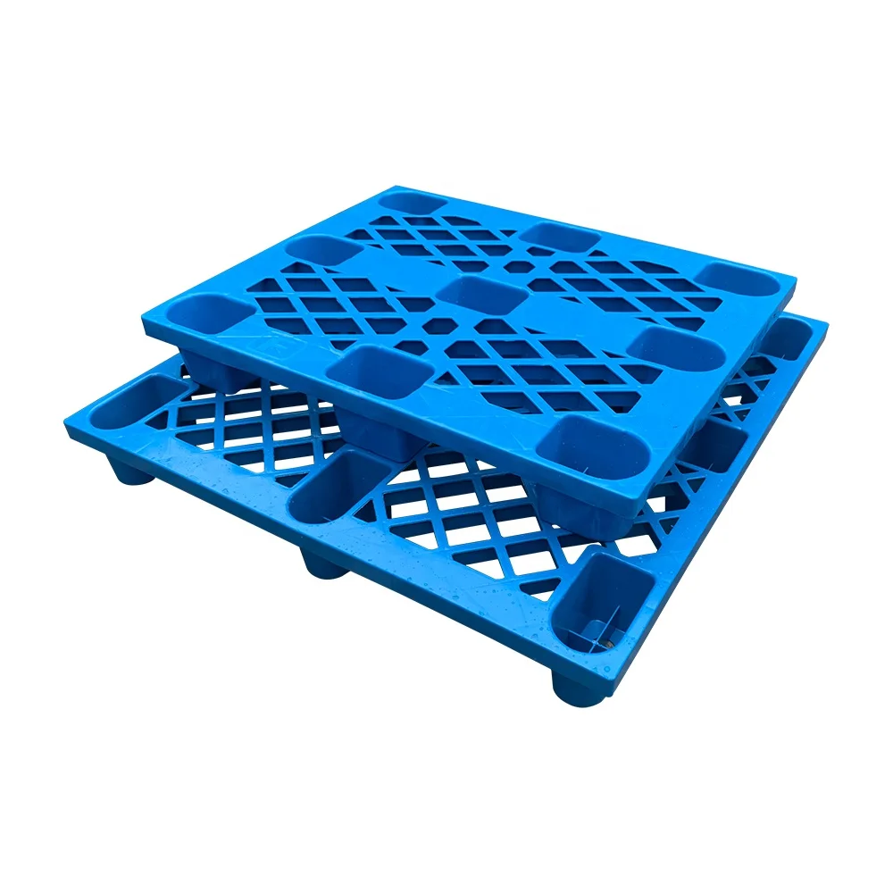 Plastic Pallets 1000*800MM EPAL Size Grid Nine Feet HDPE Blue Color 4-Way Plastic Pallet Warehouse Fork Pallet