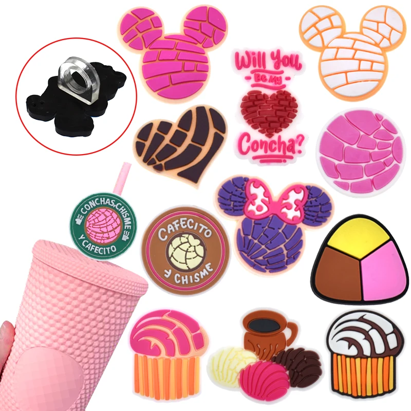 Ins hot seller mexican food straw topper PVC bad bunny concha cafecito y chisme straw charm tips toppers