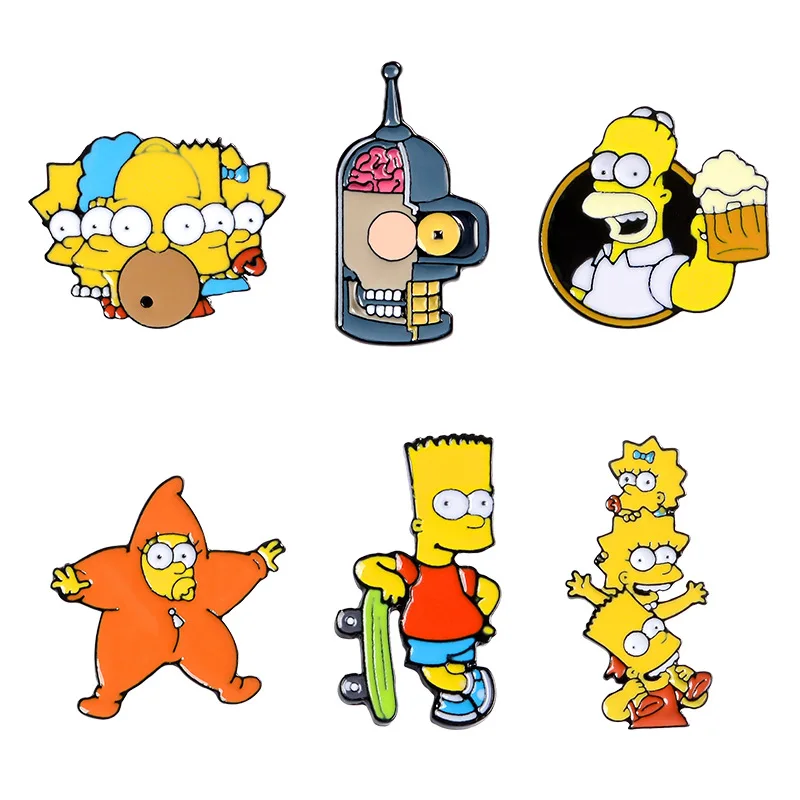 Wowei Wholesale Custom Metal Cute Cartoon Anime Simpsons Funny Personality Badges Lapel Pins For Clothes