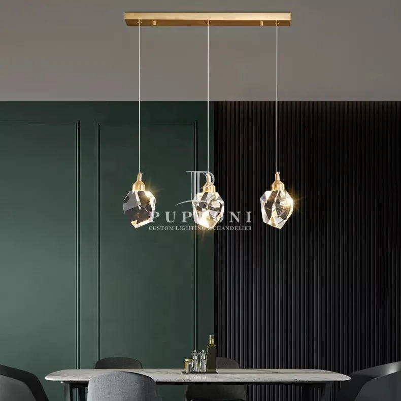 Nordic Modern Gold Brass Metal Crystal Luxury Hanging Ceiling Lamp Living Room Chandelier Pendant Light for Indoor Decoration