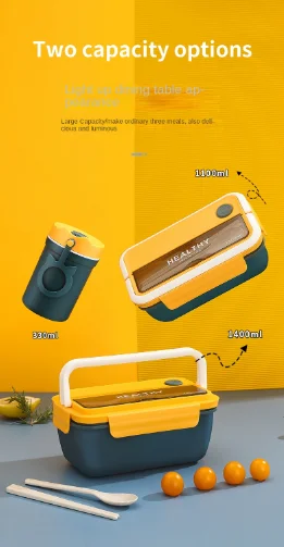 Creative Lunch Box for Kids Adults Bento Box Office Outdoor Picnic Bento Lunch Box with Tableware Soup Cup Set Microwave Safe