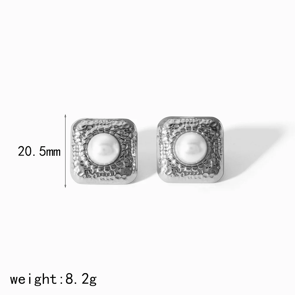 Diamond Turquoise Earrings Square Pearl Stud Stainless Steel Jewelry Trendy Gold Plated Titanium Metal Geometric Pattern Parties