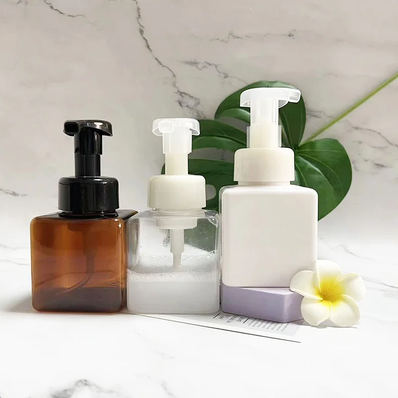New Amber White Clear PTEG Foaming Hand Soap Bottles 250ml 450ml 500ml 600ml Facial Cleanser Plastic Foam Pump Bottle with Brush