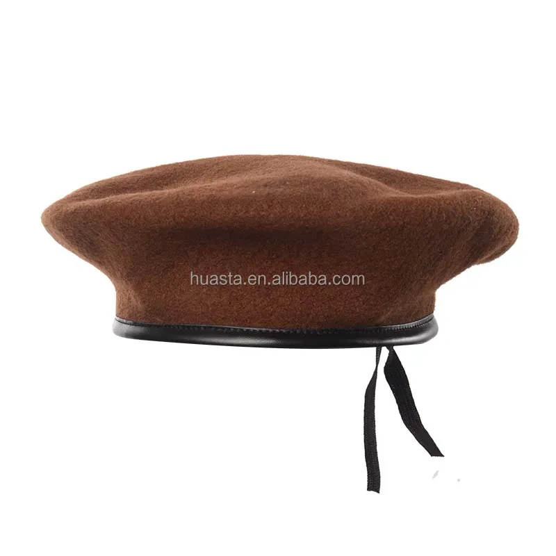 French Beret Men Wool Tactical Custom Logo Leather Beret Hats For Men