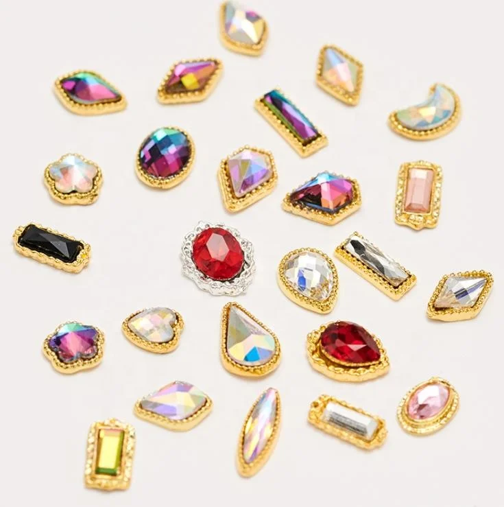 Korean fancy mirror glass material alloy nail rhinestone 3d nail rhinestone