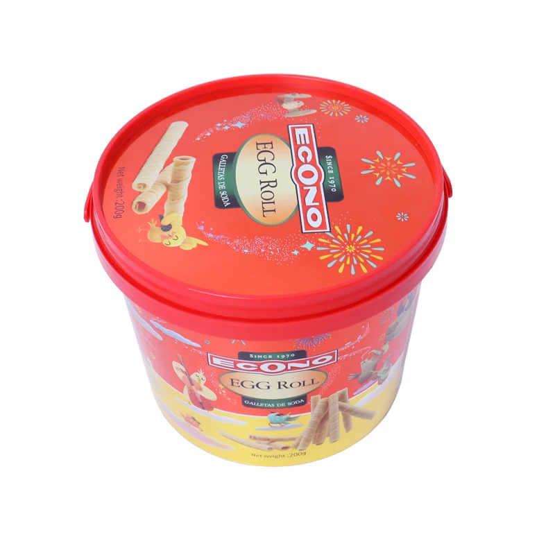 Best price plastic iml chocolate candy packaging food bucket tub container with lid cookies plastic packaging containers