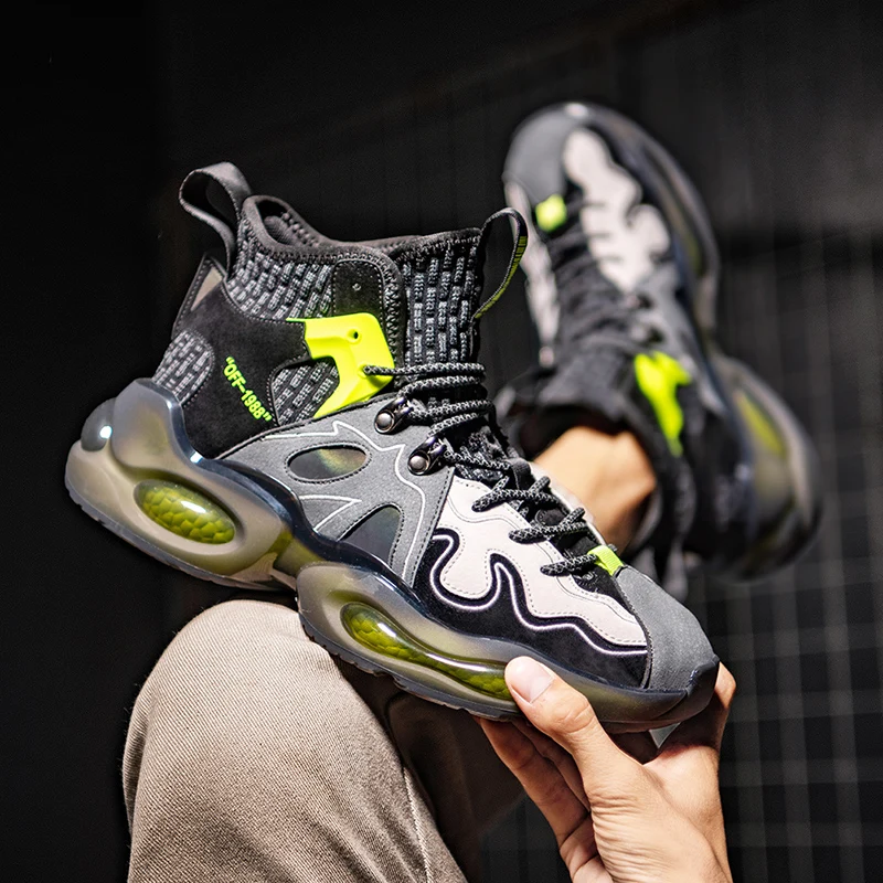 Happy China New fashion design Autumn winter leather street basketball shoes transparent platform shoes