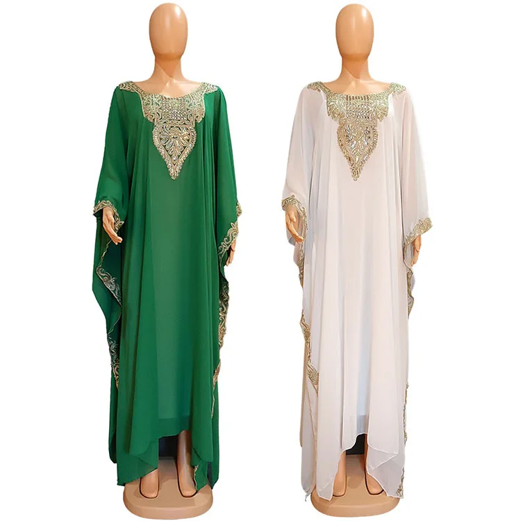 Dashiki Diamond African Clothes Robe Luxury Dubai Kaftan Abaya Muslim Dress Vetement Plus Size Adire Boubou African Dresses