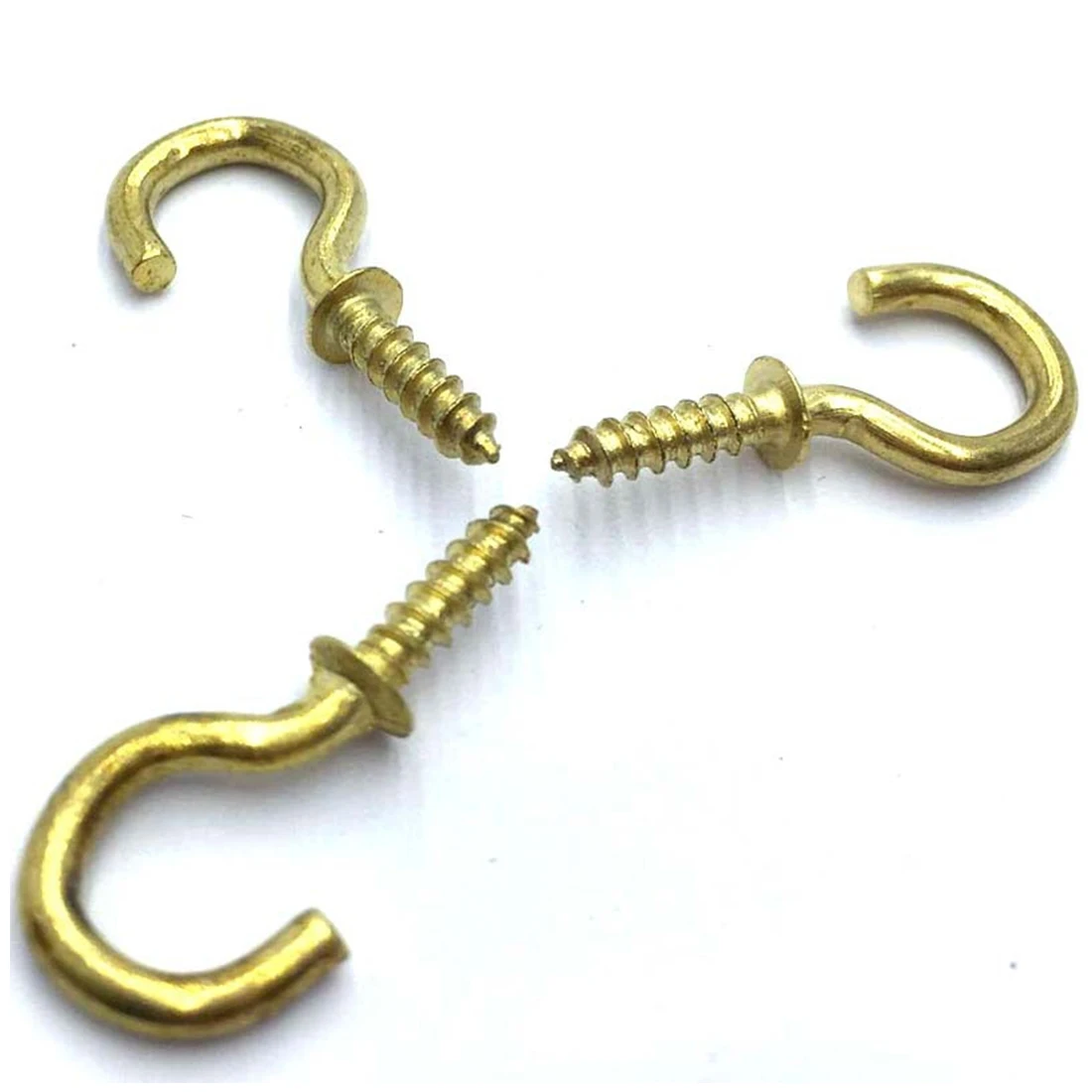 20pcs Brass Plated Cup Hooks question mark eyebolts Screw ceiling hooks hanger for Picture Frame Plant Light Cabinet RV Tool