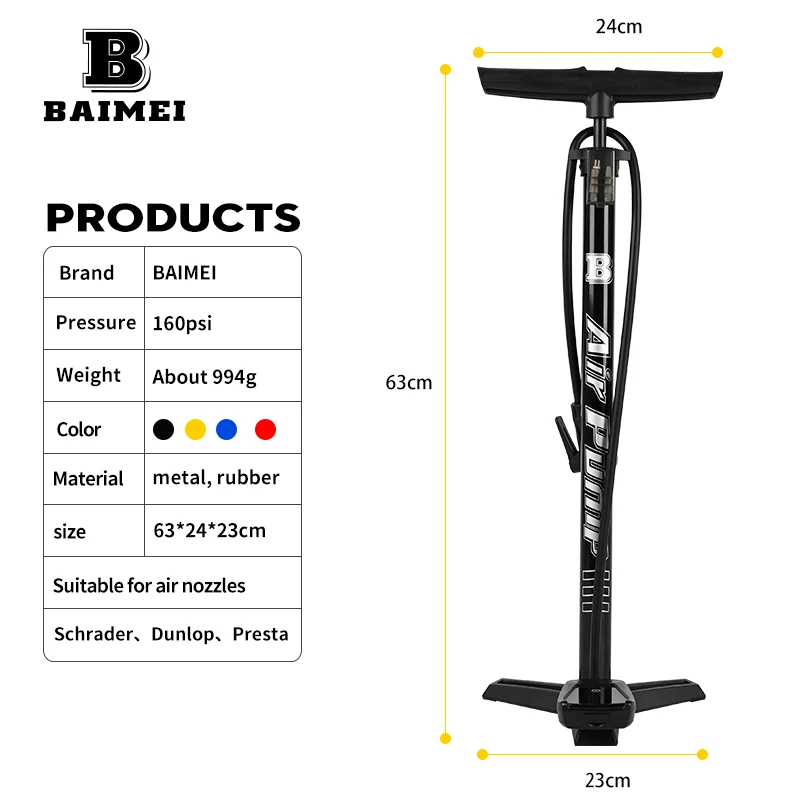 BM Bicycle accessories inflator bicycle manual floor pump with electronic pressure gauge
