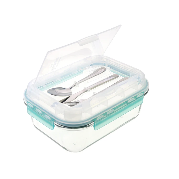 High Borosilicate Glass with cutlery Food Storage Rectangle Glass Food Container