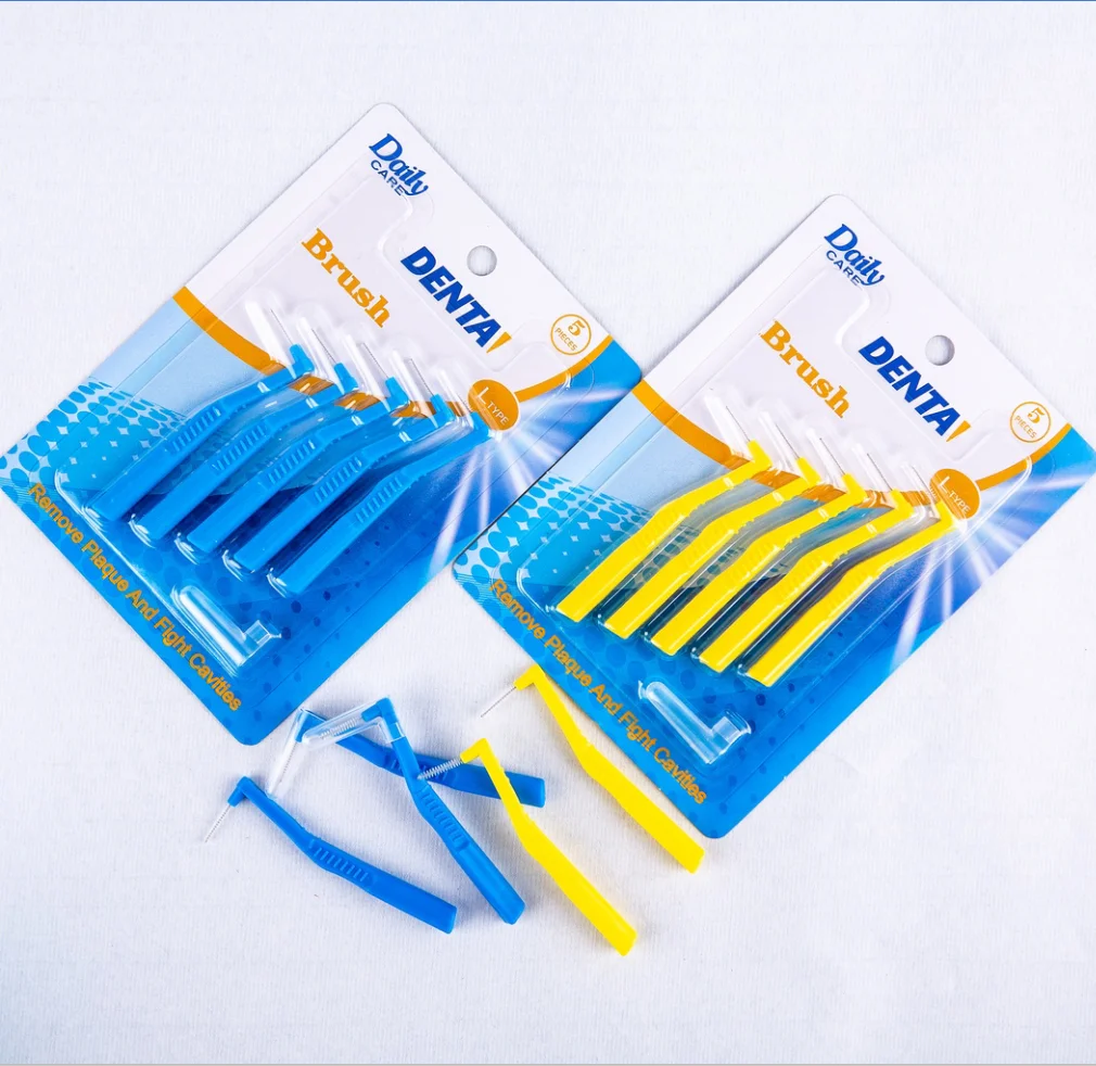 Wholesale L-shaped interdental brush cleans space between teeth and protects gums.