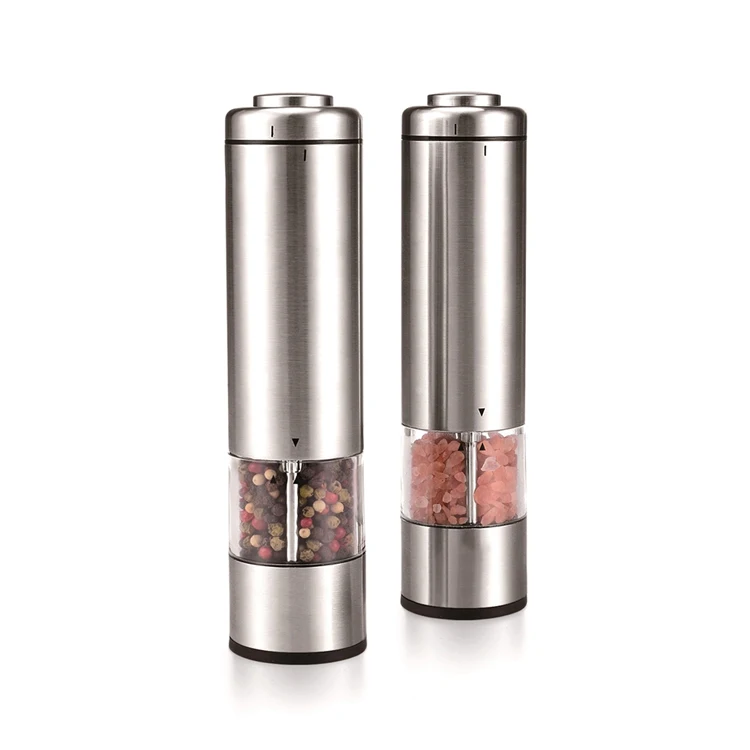 Kitchen Stainless Steel Electric Pepper Grinder Set Adjustable Coarseness Shakers Automatic One Hand Mills