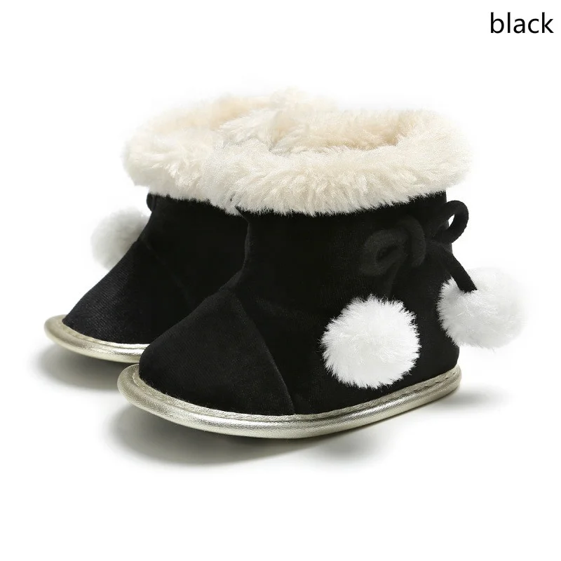 
Plush Comfortable Solid Color Bowtie Anti-slip Shoes Infant Unisex Shoes Baby Snow Boots 