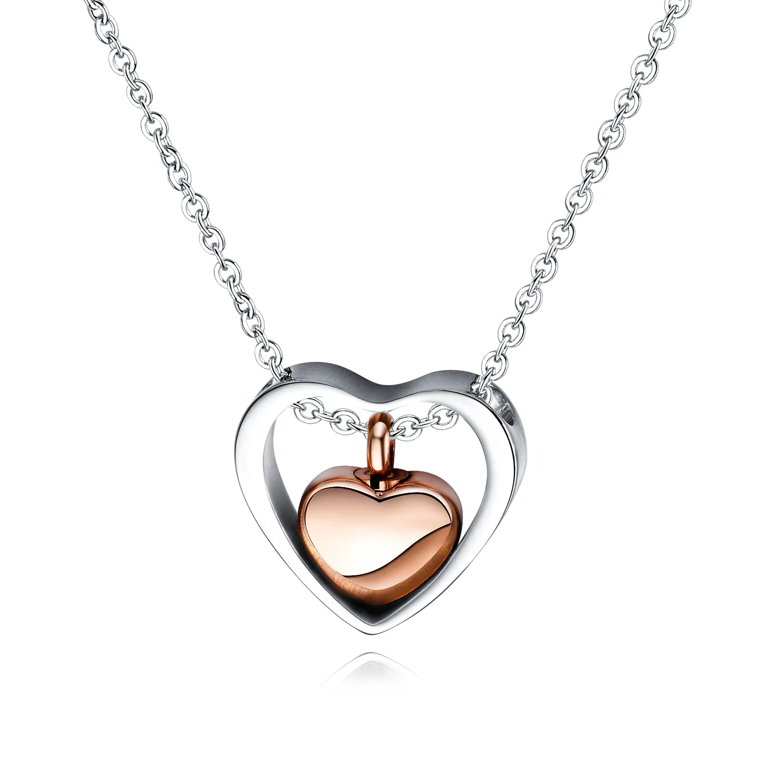 Keepsake Necklace Double Heart Stainless Steel Urn Pendant Cremation Ashes Elegant Memorial Jewelry