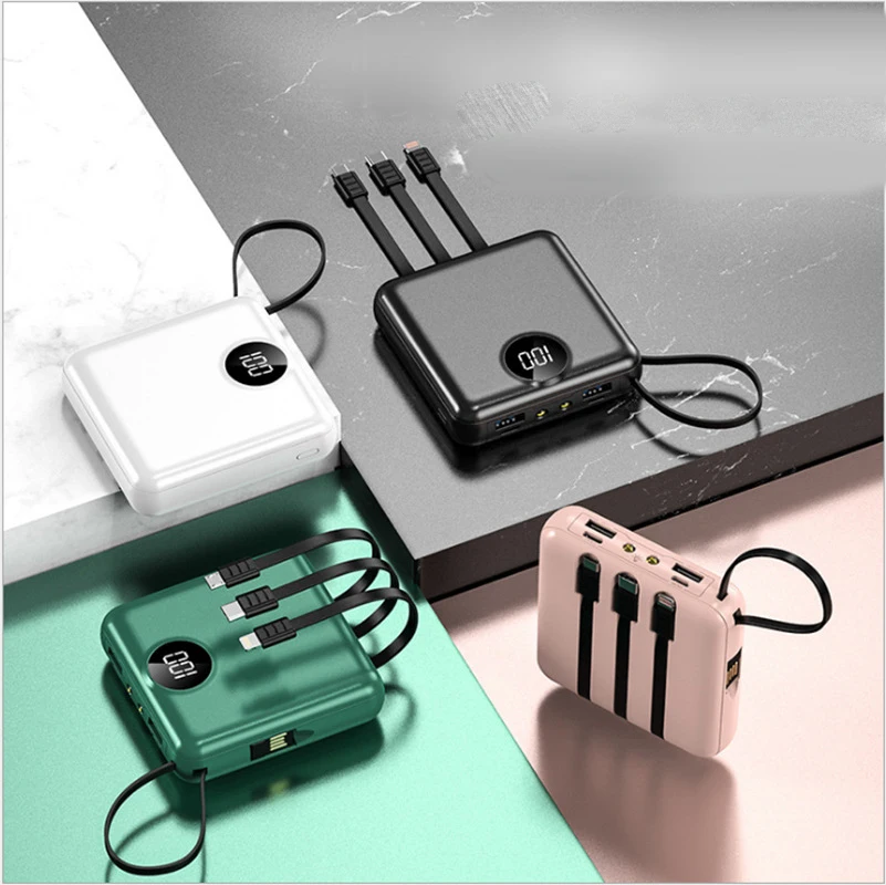cheap price portable mobile charger outdoor rugged pd powerbank 3 in 1 type c mini square aluminium power bank with led light