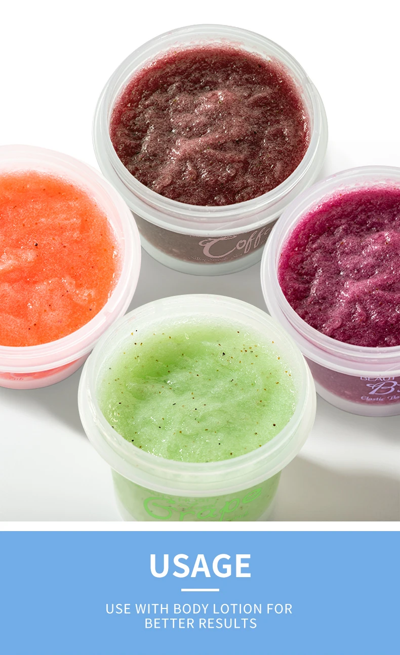 OEM ODM Private Label Organic Grape Peach Pink Blueberry Coffee Ice Cream Body Sugar Scrub With Spoon