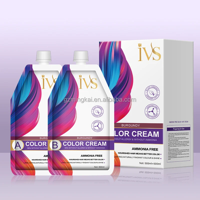 OEM Private Label Wholesale Ammonia Free Burgundy IVS Apple 72 96 Hours Hair Dye Cream To Long Lasting Color for Hair and Beard