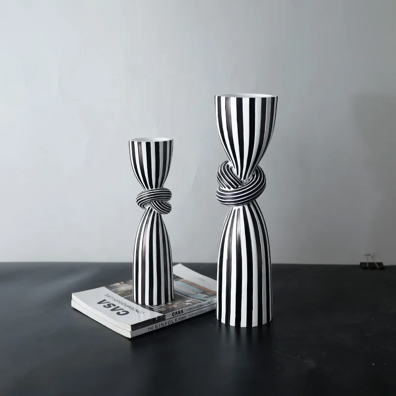 Креативные черные и белые домашние мягкие настольные украшения в полоску подсвечник набор для свадьбы