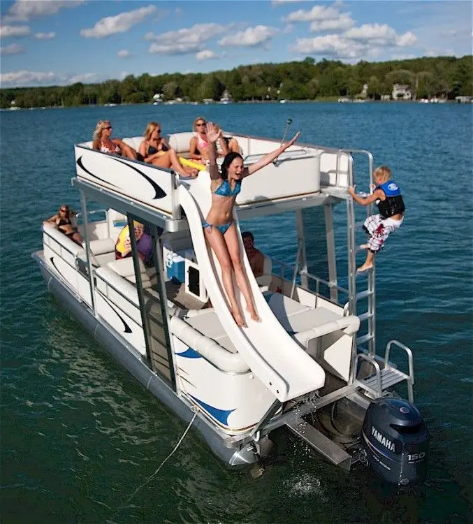 Maximum Discount Kinocean Double Decker Luxury Party Sightseeing Barge Floating Pontoon Boat With Slide For Sale