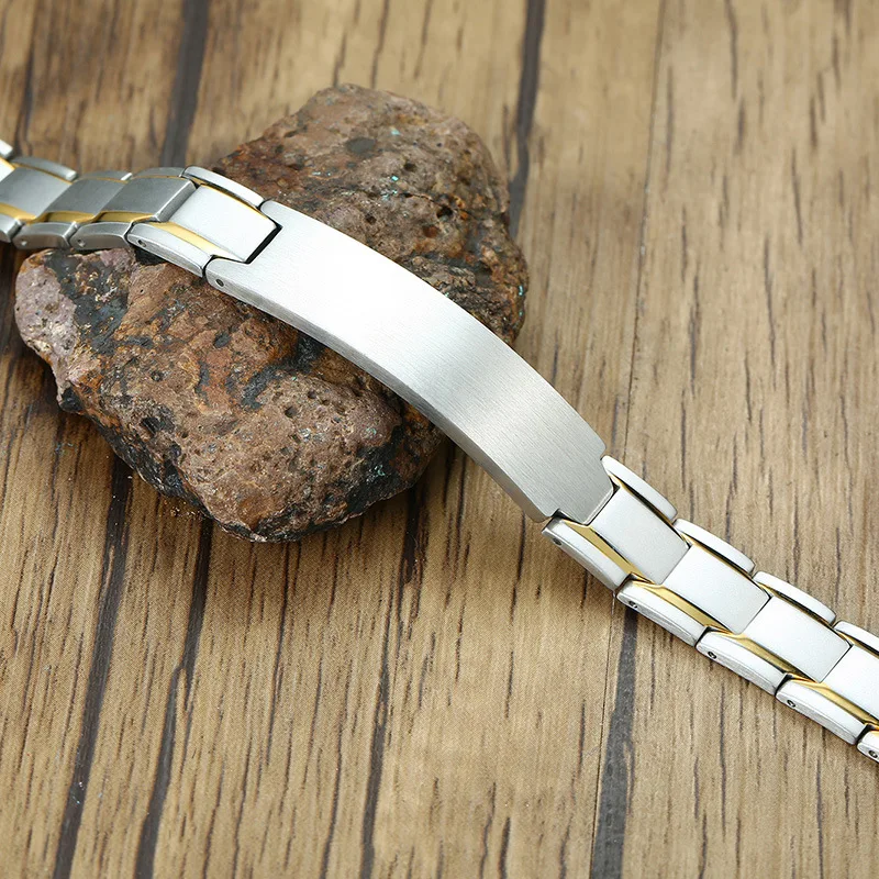 Brushed stainless steel emergency medical alert ID adjustable bracelet