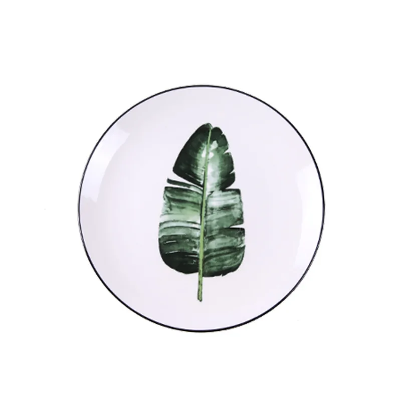 ZC Nordic ceramic Japanese plates tableware set green banana leaf plate western food product dishes gift box charger plates