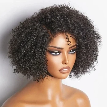 Cheap Afro Kinky Curly 4X4 Lace Closure Front Human Hair Wigs Natural Black Color Transparent Lace Frontal Wigs With Baby Hair