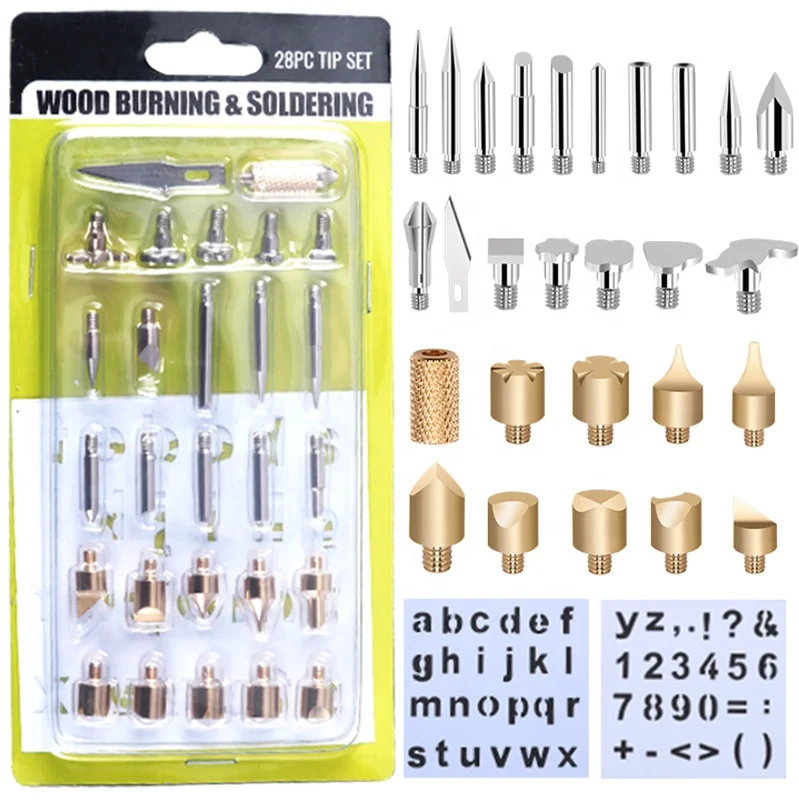 Hot Stamping Set Pyrography Tool 28pcs Tip Kit For Wood Burning & Soldering
