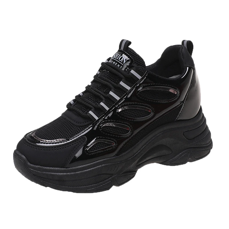 Женские сетчатые кроссовки на танкетке, повседневные дышащие спортивные туфли на шнуровке, со скрытым каблуком, увеличивающие рост, 2022