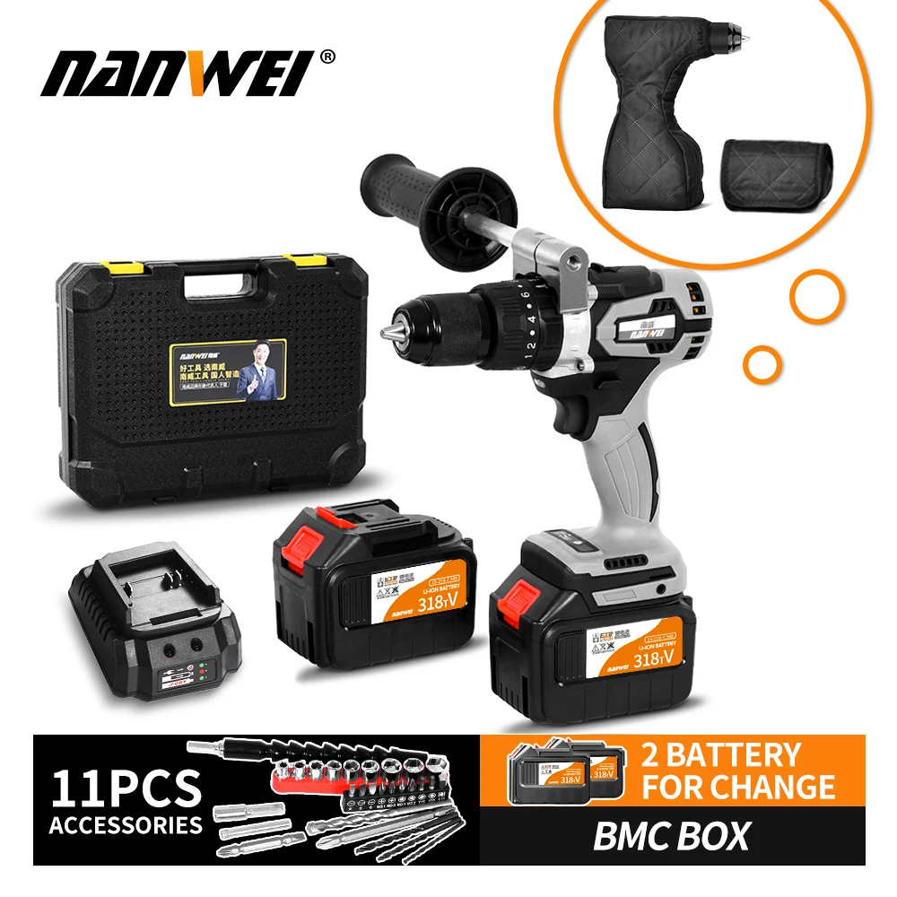 Electric screwdriver Nawin 125nm idle speed 2150 rpm brushless electric fishing ice drill 13mm battery capacity 6.0Ah