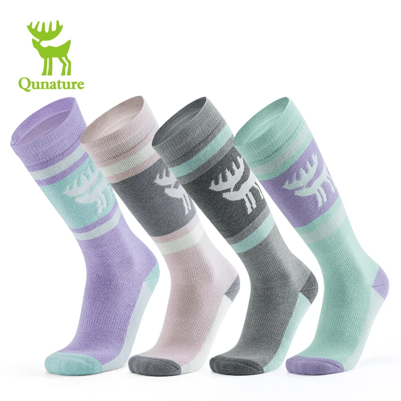 Qunature Winter Warm Custom Snow Sports Thick Ski Socks Cycling Outdoor long warm performance ski socks